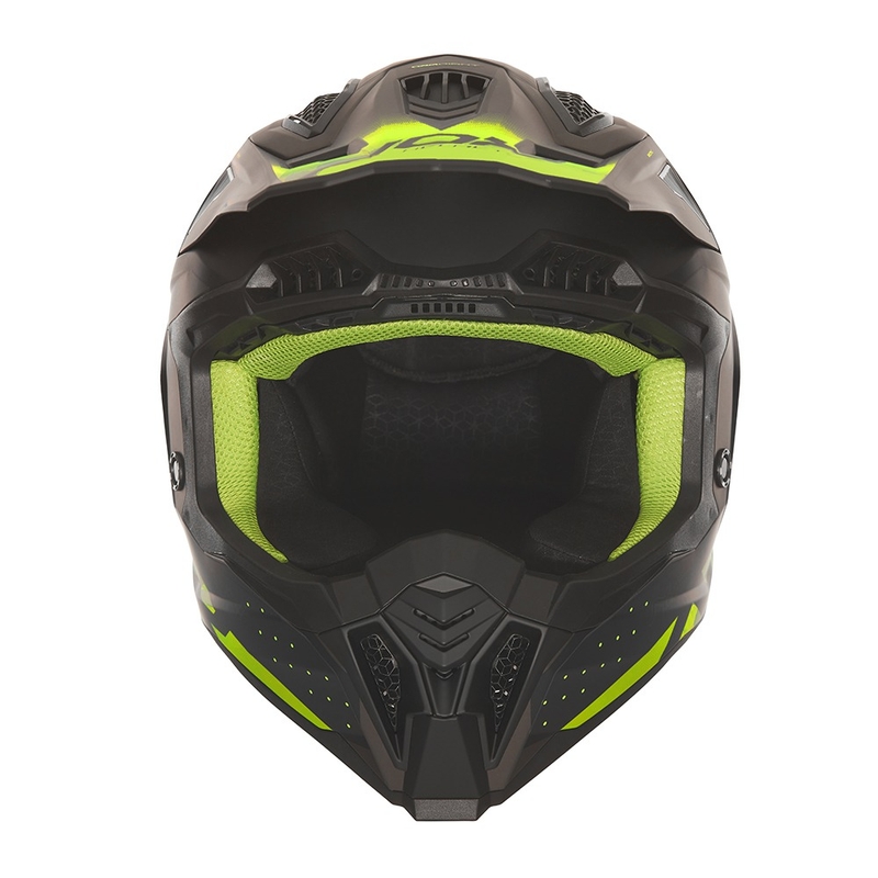 Casca motocross NOX N634 negru mat-galben fluo