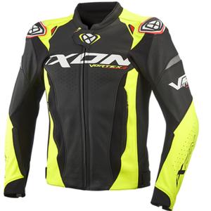 Geacă moto din piele IXON Vortex 3 negru-galben fluo