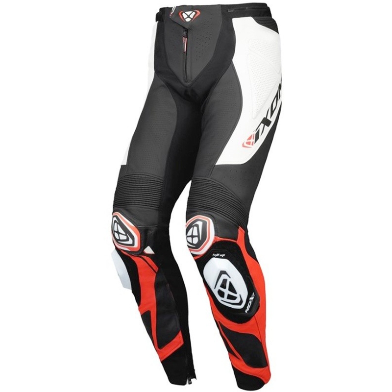 Pantaloni moto din piele IXON Vortex 3 negru-alb-rosu