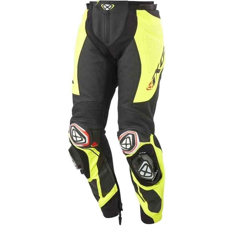 Pantaloni moto din piele IXON Vortex 3 negru-galben fluo