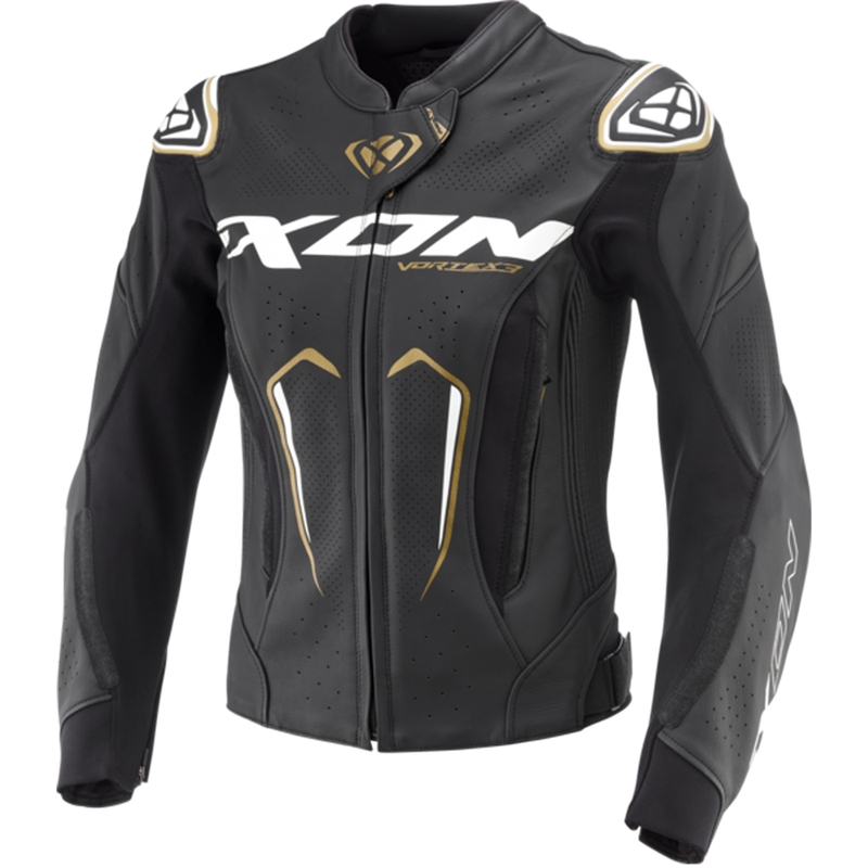 Geaca de motociclete din piele de dama IXON Vortex 3 negru-alb-auriu