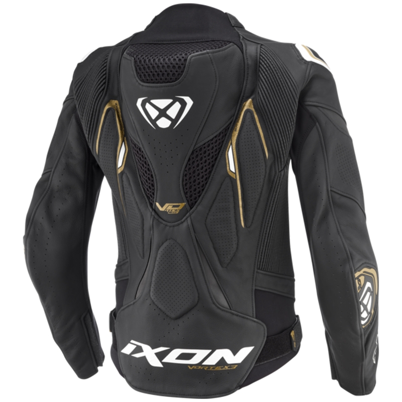 Geaca de motociclete din piele de dama IXON Vortex 3 negru-alb-auriu