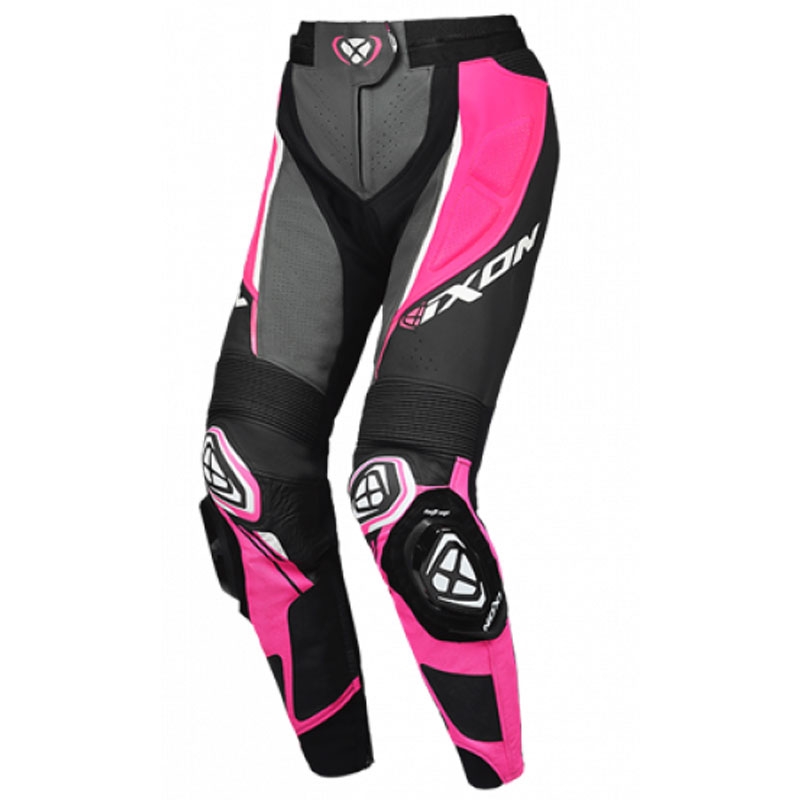 Pantaloni moto dama piele IXON Vortex 3 negru-roz-alb