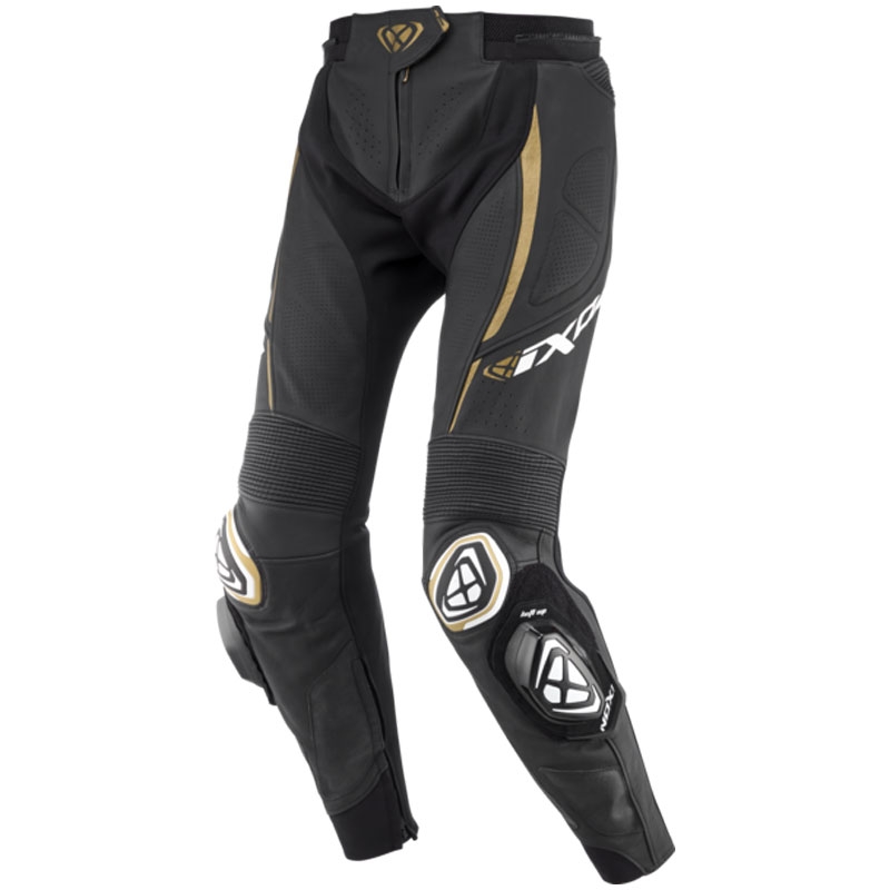 Pantaloni motociclete damă din piele IXON Vortex 3 negru-alb-auriu
