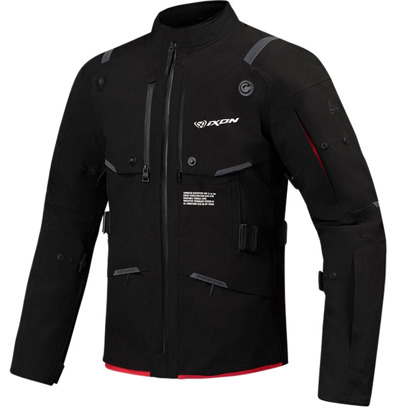 Geaca moto IXON M-Skeid negru-rosu fluo