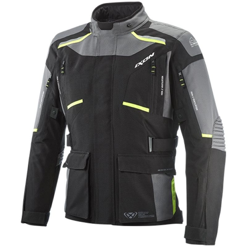 Geaca moto IXON Midgard negru-gri-galben fluo