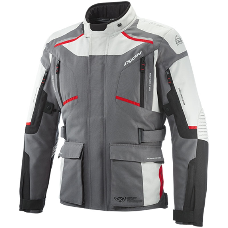 Geaca moto IXON Midgard gri-negru-rosu