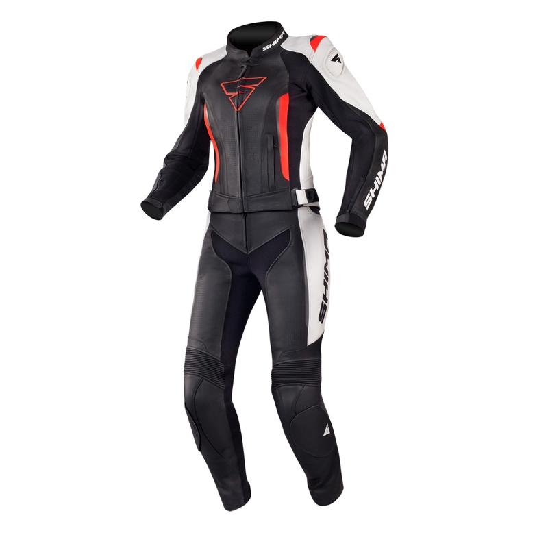 Salopeta de motocicletă Shima Miura Black-White-Fluo Red pentru femei lichidare