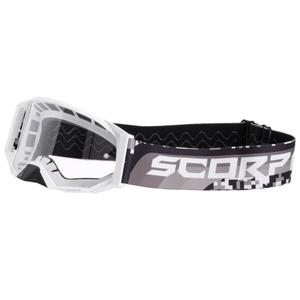 Ochelari de protecție Scorpion E24 de motocross alb-negru cu plexiglas transparent