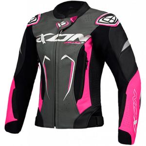 Geaca de motociclete din piele de dama IXON Vortex 3 negru-roz-alb