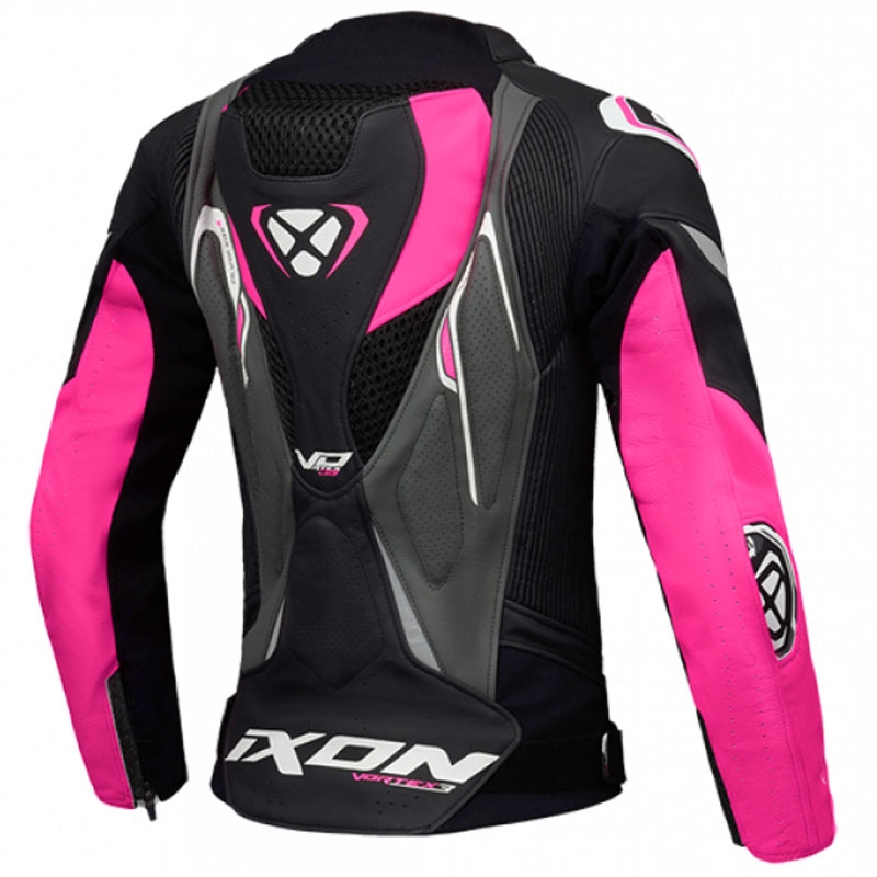 Geaca de motociclete din piele de dama IXON Vortex 3 negru-roz-alb