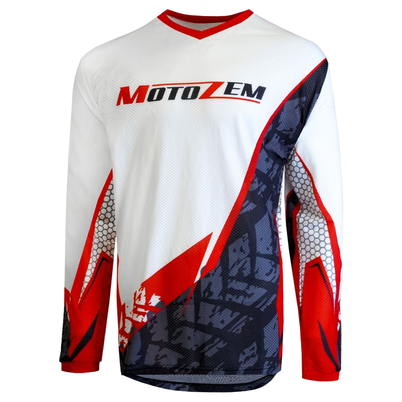 Tricou motocross MotoZem Ground MX alb-negru-roșu