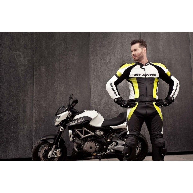 Salopetă de motocicletă Shima STR negru-alb-fluo galben lichidare
