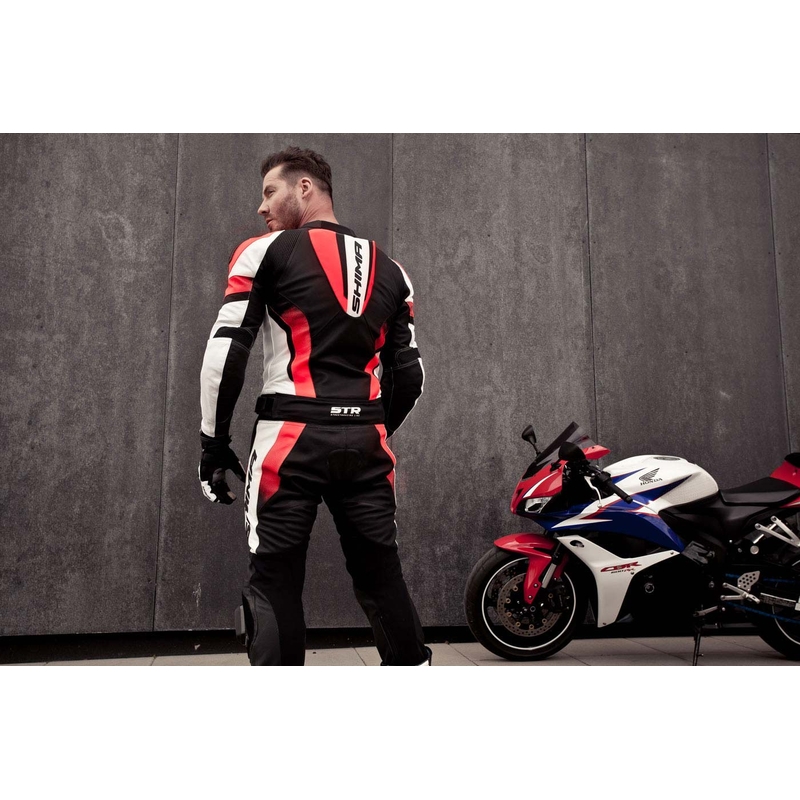 Salopetă de motocicletă Shima STR negru-alb-fluo roșu lichidare