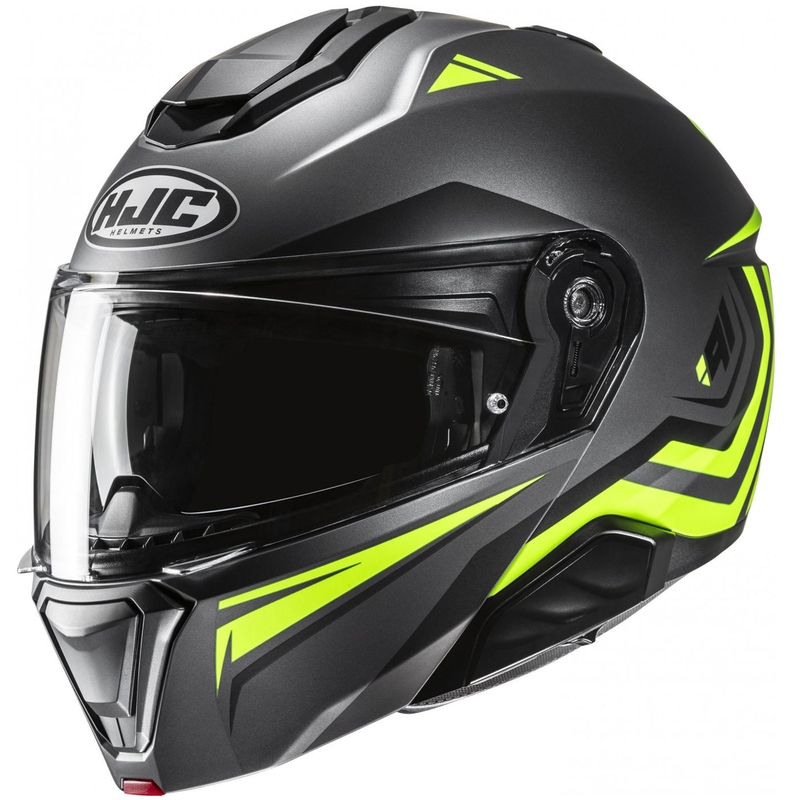 Casca de motocicleta HJC i91 Tricus MC3HSF rabatabila negru-galben fluo