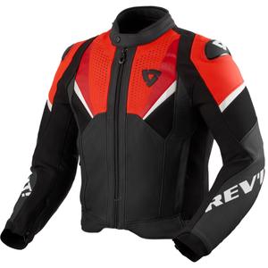 Geacă moto din piele Revit Automate negru-rosu fluo