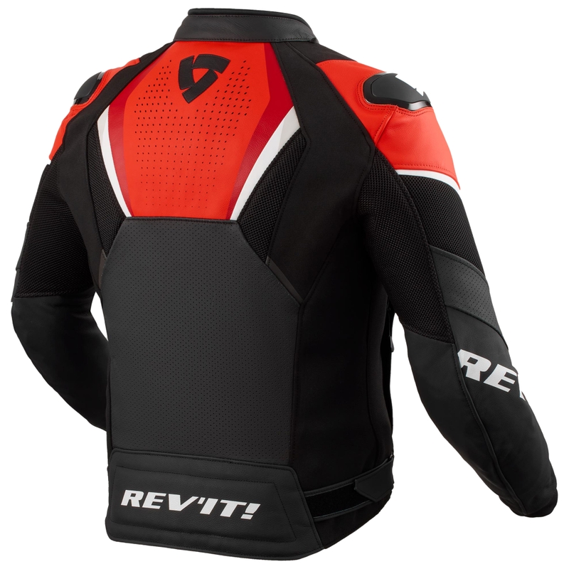 Geacă moto din piele Revit Automate negru-rosu fluo