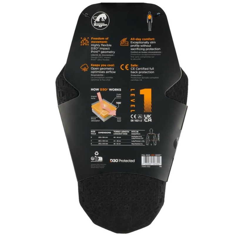 Protector de spate Furygan Full Back Fury D3O® Ghost™ Nivel 1