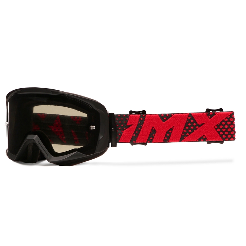 Ochelari motocross iMX Endurance Flip negru-roșu cu plexiglas fumuriu