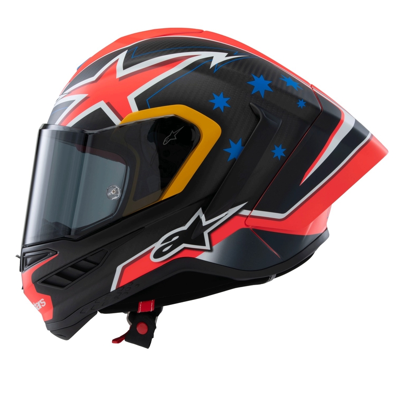 Cască de motocicletă integrală Alpinestars Supertech R10 Ediție limitată Jack Miller Carbon Mat Roșu-Albastru-Galben-Alb
