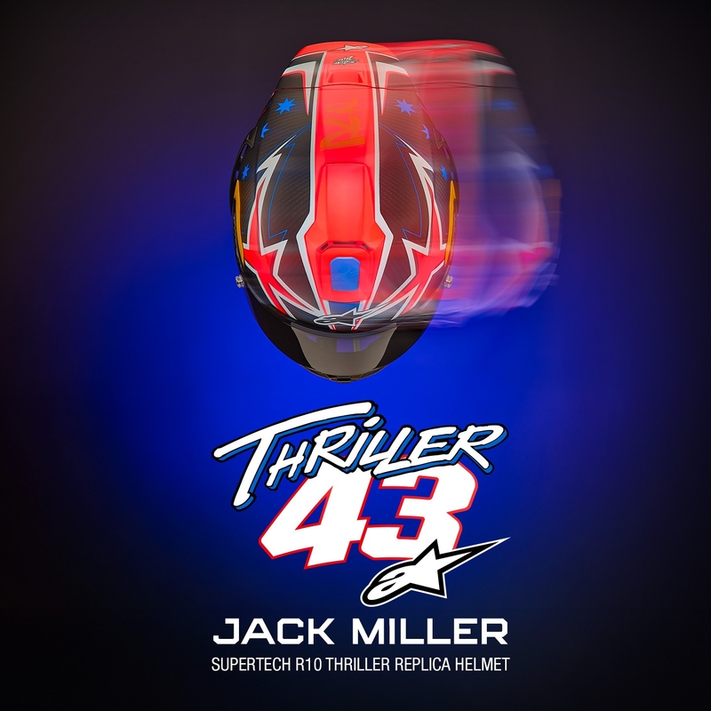 Cască de motocicletă integrală Alpinestars Supertech R10 Ediție limitată Jack Miller Carbon Mat Roșu-Albastru-Galben-Alb