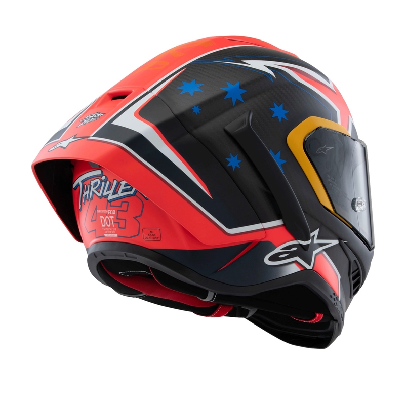 Cască de motocicletă integrală Alpinestars Supertech R10 Ediție limitată Jack Miller Carbon Mat Roșu-Albastru-Galben-Alb