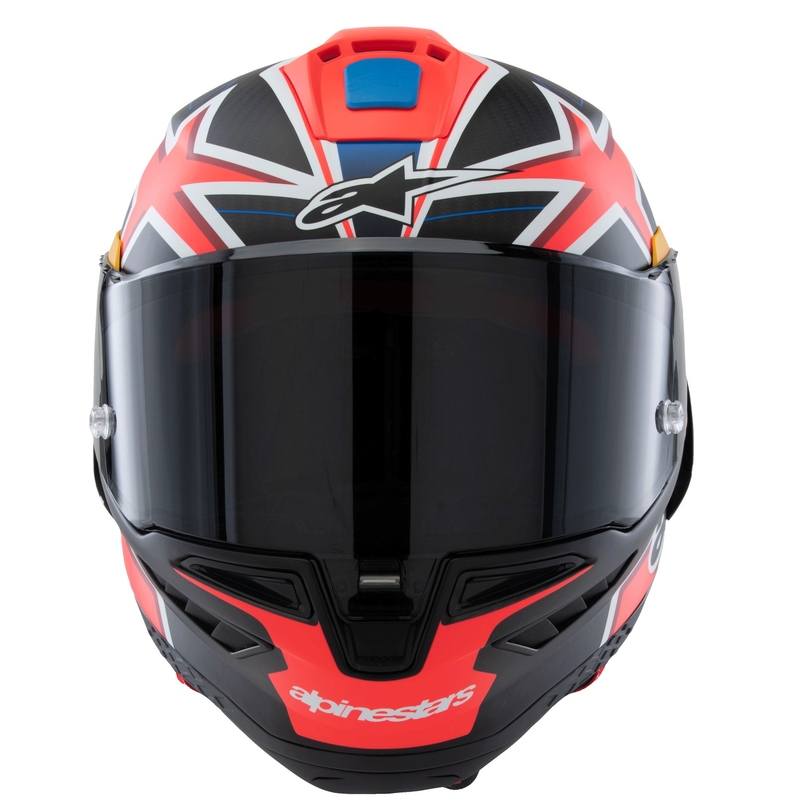 Cască de motocicletă integrală Alpinestars Supertech R10 Ediție limitată Jack Miller Carbon Mat Roșu-Albastru-Galben-Alb