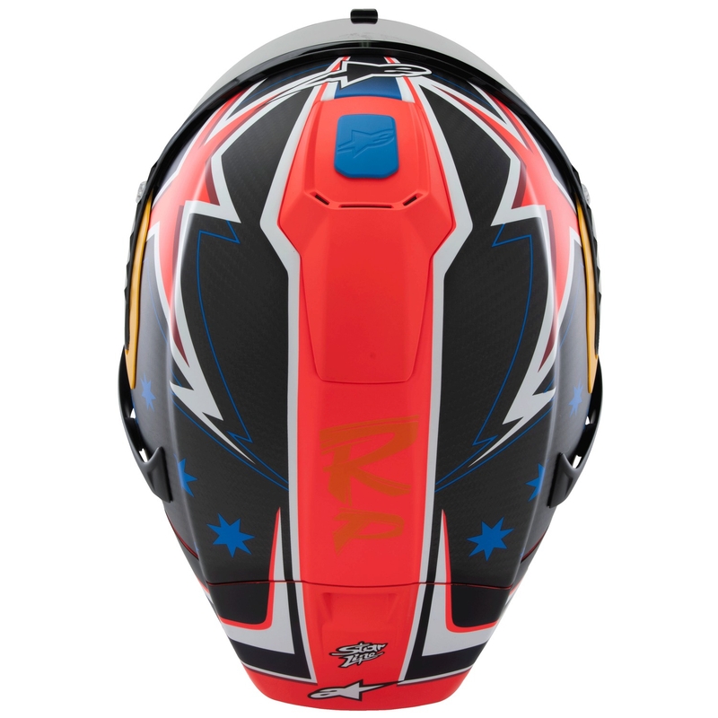 Cască de motocicletă integrală Alpinestars Supertech R10 Ediție limitată Jack Miller Carbon Mat Roșu-Albastru-Galben-Alb
