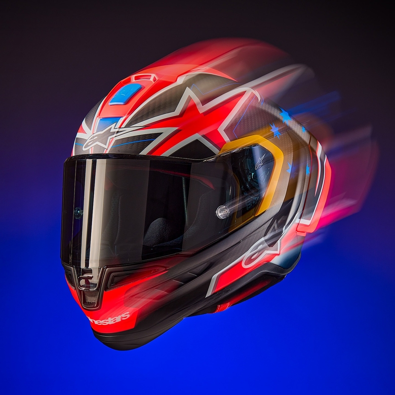 Cască de motocicletă integrală Alpinestars Supertech R10 Ediție limitată Jack Miller Carbon Mat Roșu-Albastru-Galben-Alb