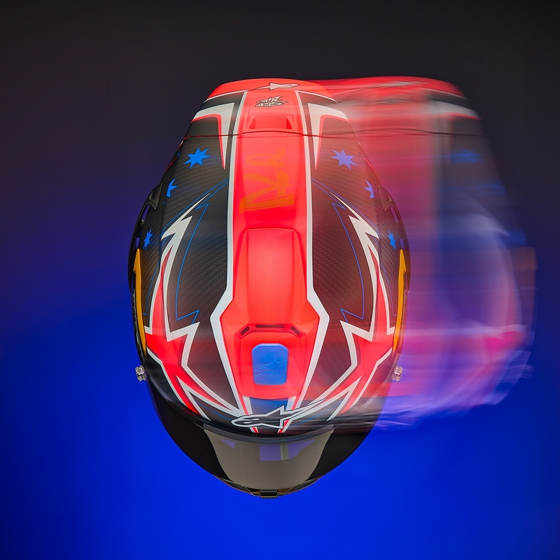 Cască de motocicletă integrală Alpinestars Supertech R10 Ediție limitată Jack Miller Carbon Mat Roșu-Albastru-Galben-Alb
