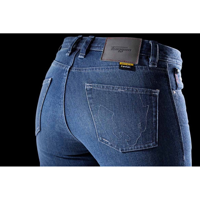 Blugi motociclisți drepți Furygan Kate X Kevlar® pentru femei, albaștri