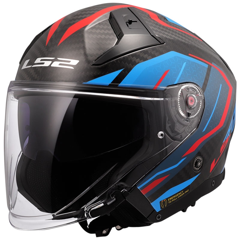 Casca de motociclete deschisa LS2 OF603 Infinity II C Urus albastru-rosu