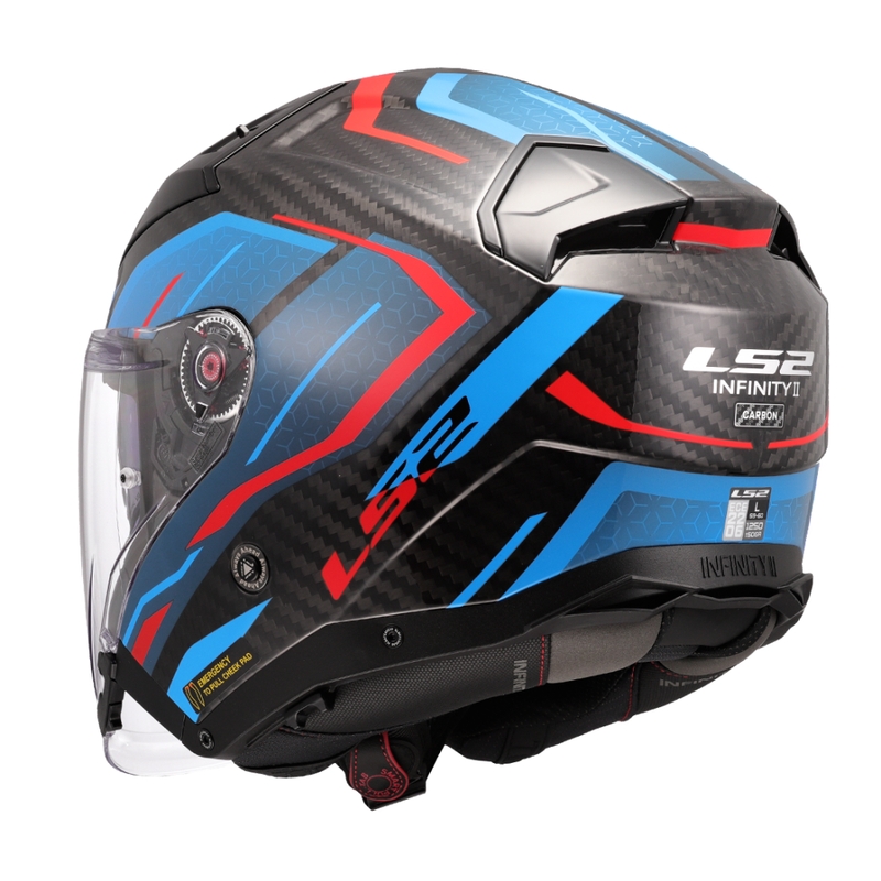 Casca de motociclete deschisa LS2 OF603 Infinity II C Urus albastru-rosu