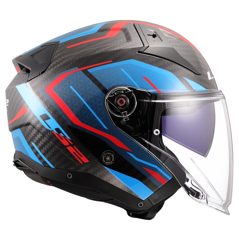 Casca de motociclete deschisa LS2 OF603 Infinity II C Urus albastru-rosu