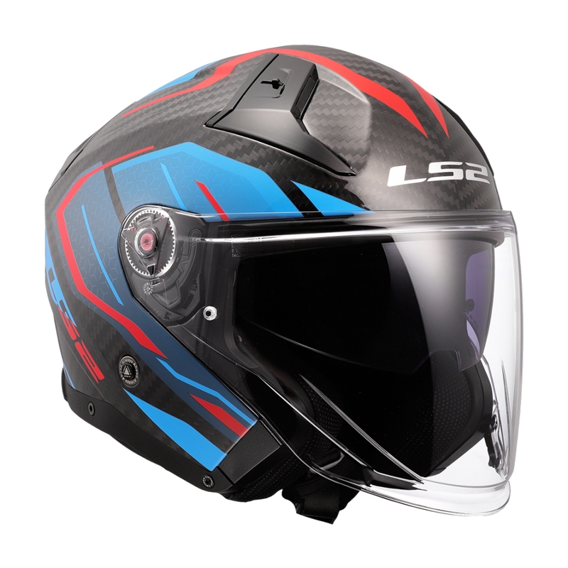 Casca de motociclete deschisa LS2 OF603 Infinity II C Urus albastru-rosu