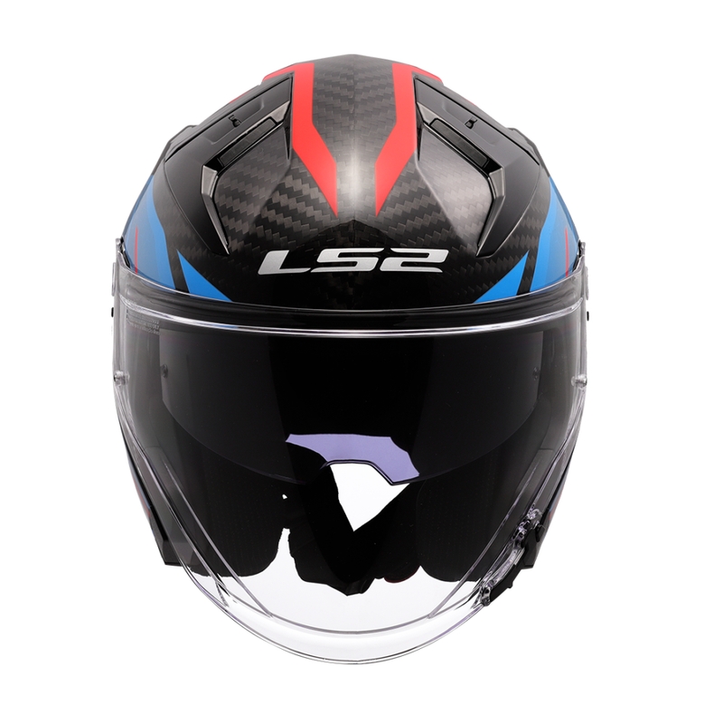 Casca de motociclete deschisa LS2 OF603 Infinity II C Urus albastru-rosu