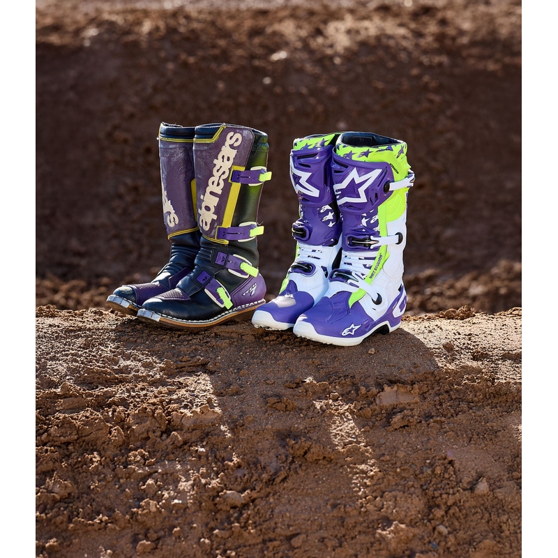 Ghete moto Alpinestars TECH 10 editie limitata Dirt Studios mov-alb-galben fluo