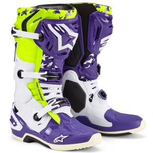Ghete moto Alpinestars TECH 10 editie limitata Dirt Studios mov-alb-galben fluo