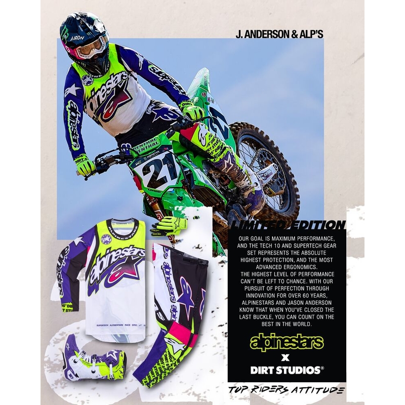 Tricou motocross Alpinestars Supertech SX ediție limitată Dirt Studios alb-violet-roz-galben fluo