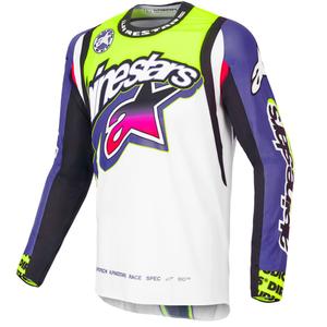 Tricou motocross Alpinestars Supertech SX ediție limitată Dirt Studios alb-violet-roz-galben fluo