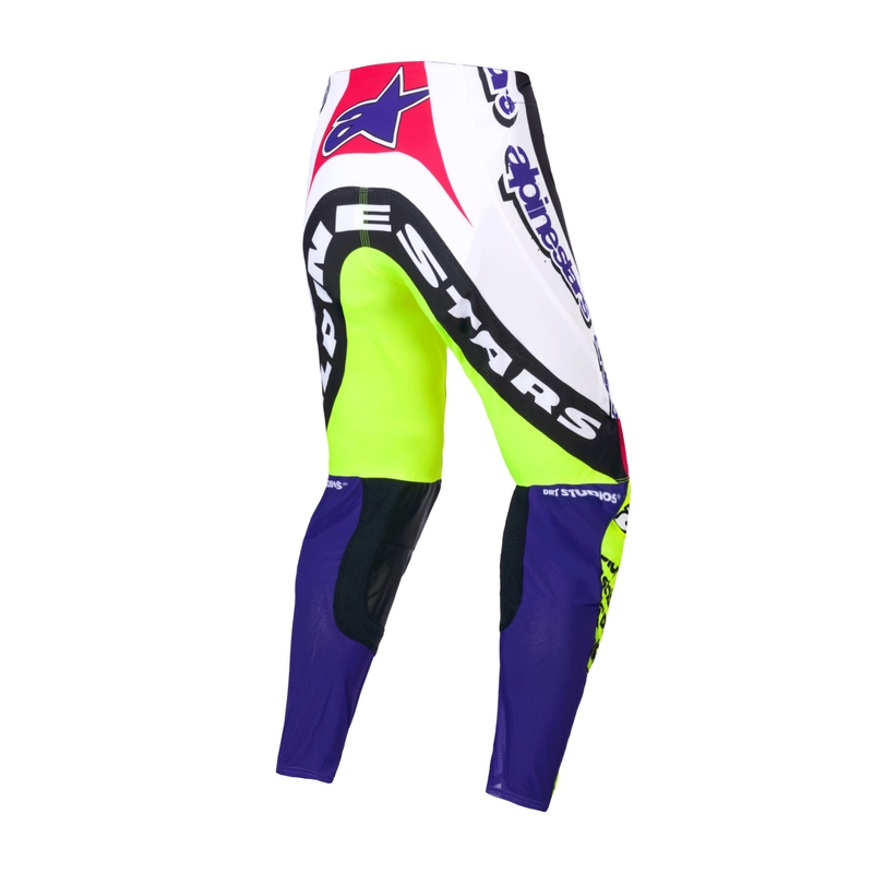 Pantaloni motocross Alpinestars Supertech ediție limitată Dirt Studios alb-violet-roz-galben fluo