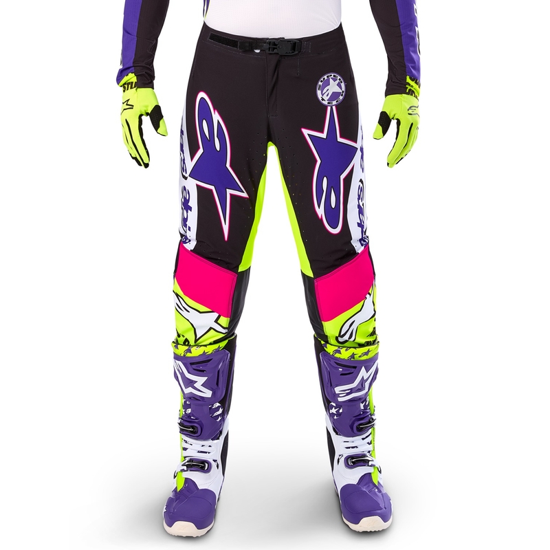Pantaloni motocross Alpinestars Supertech ediție limitată Dirt Studios alb-violet-roz-galben fluo