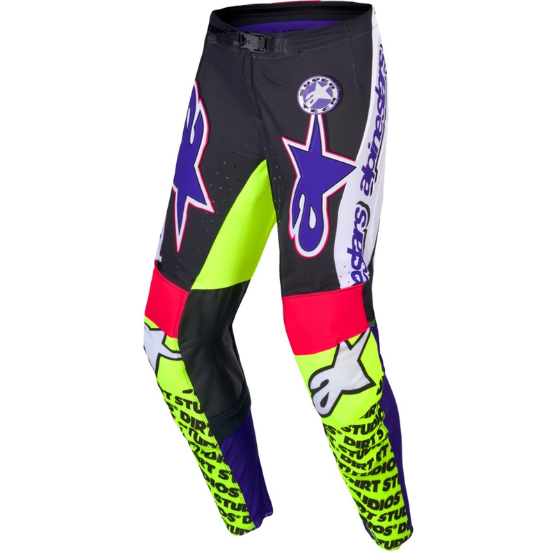 Pantaloni motocross Alpinestars Supertech ediție limitată Dirt Studios alb-violet-roz-galben fluo