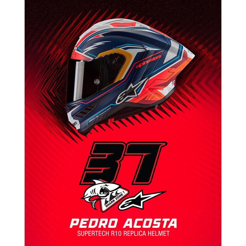 Cască de motocicletă integrală Alpinestars Supertech R-10 Ediție limitată Pedro Acosta albastru mat-roșu-alb