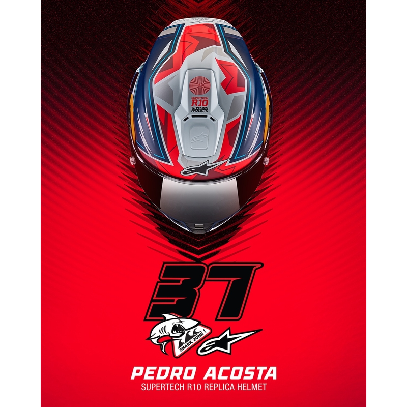 Cască de motocicletă integrală Alpinestars Supertech R-10 Ediție limitată Pedro Acosta albastru mat-roșu-alb