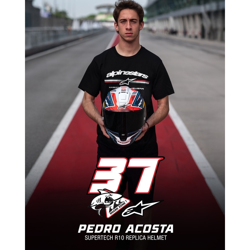 Cască de motocicletă integrală Alpinestars Supertech R-10 Ediție limitată Pedro Acosta albastru mat-roșu-alb
