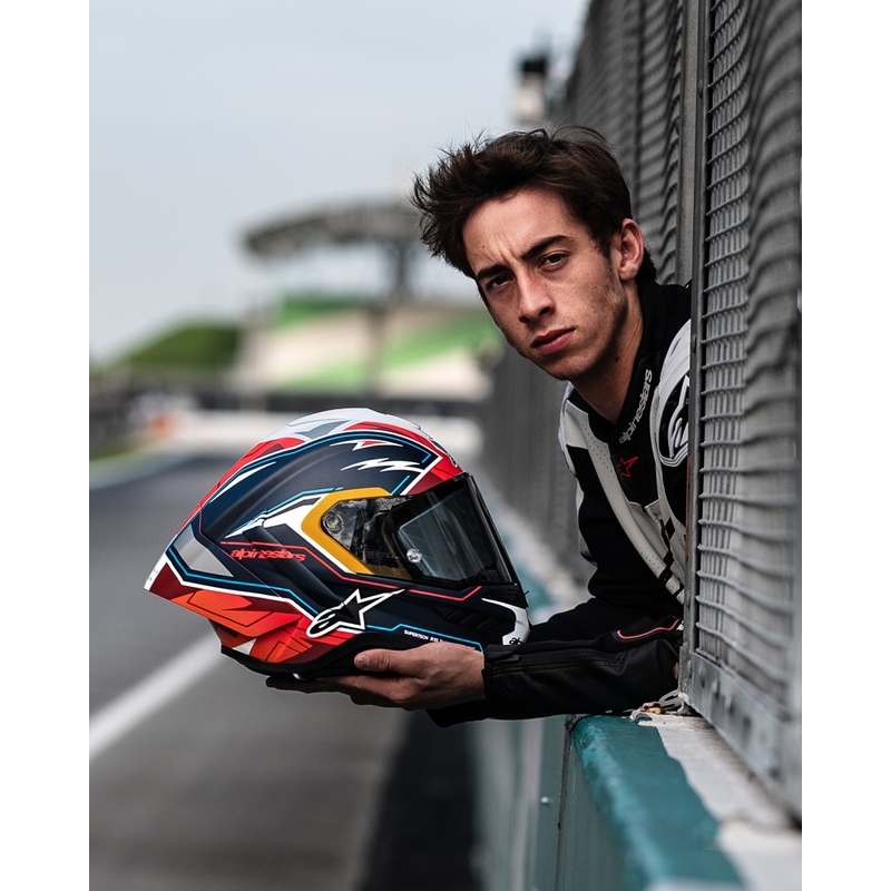Cască de motocicletă integrală Alpinestars Supertech R-10 Ediție limitată Pedro Acosta albastru mat-roșu-alb