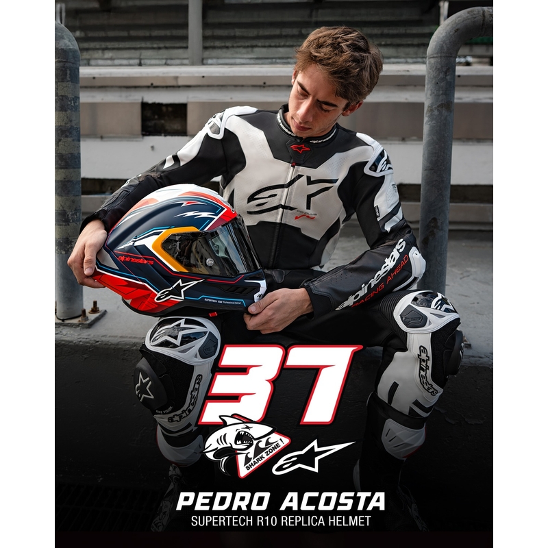 Cască de motocicletă integrală Alpinestars Supertech R-10 Ediție limitată Pedro Acosta albastru mat-roșu-alb