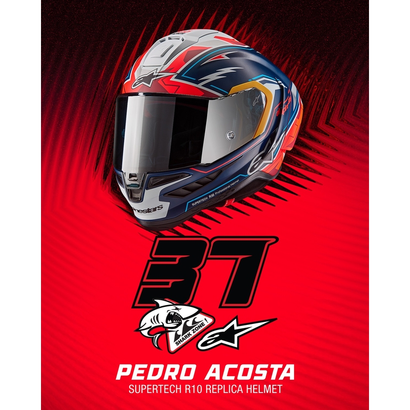 Cască de motocicletă integrală Alpinestars Supertech R-10 Ediție limitată Pedro Acosta albastru mat-roșu-alb