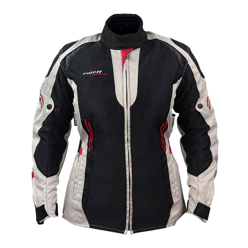 Geaca moto dama Roleff Mesh negru-bej-rosu